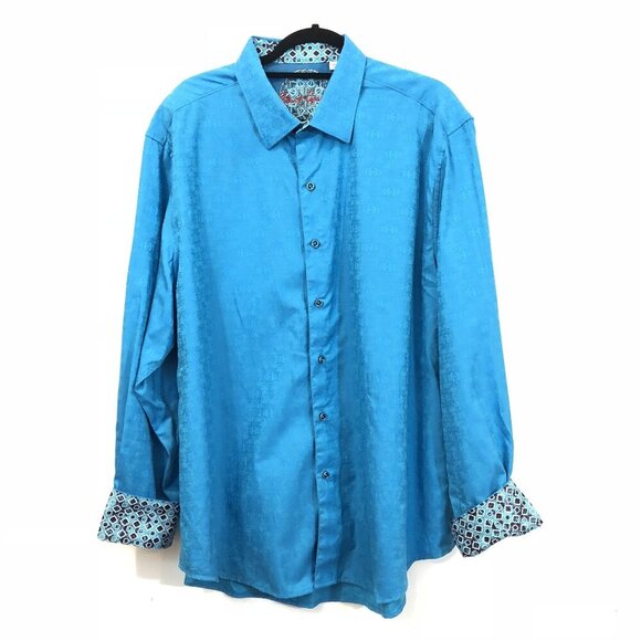 Robert Graham Mens 3XL Blue Jacquard Button-Up Shirt Contrast Flip Cuffs Collar - Picture 1 of 8